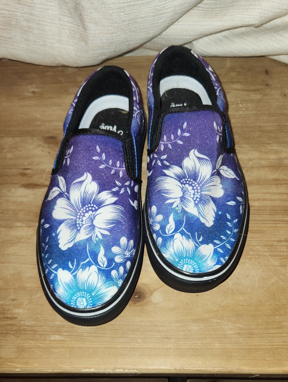 Women's / Kids Floral Slip-On Sneakers in Purple and Blue